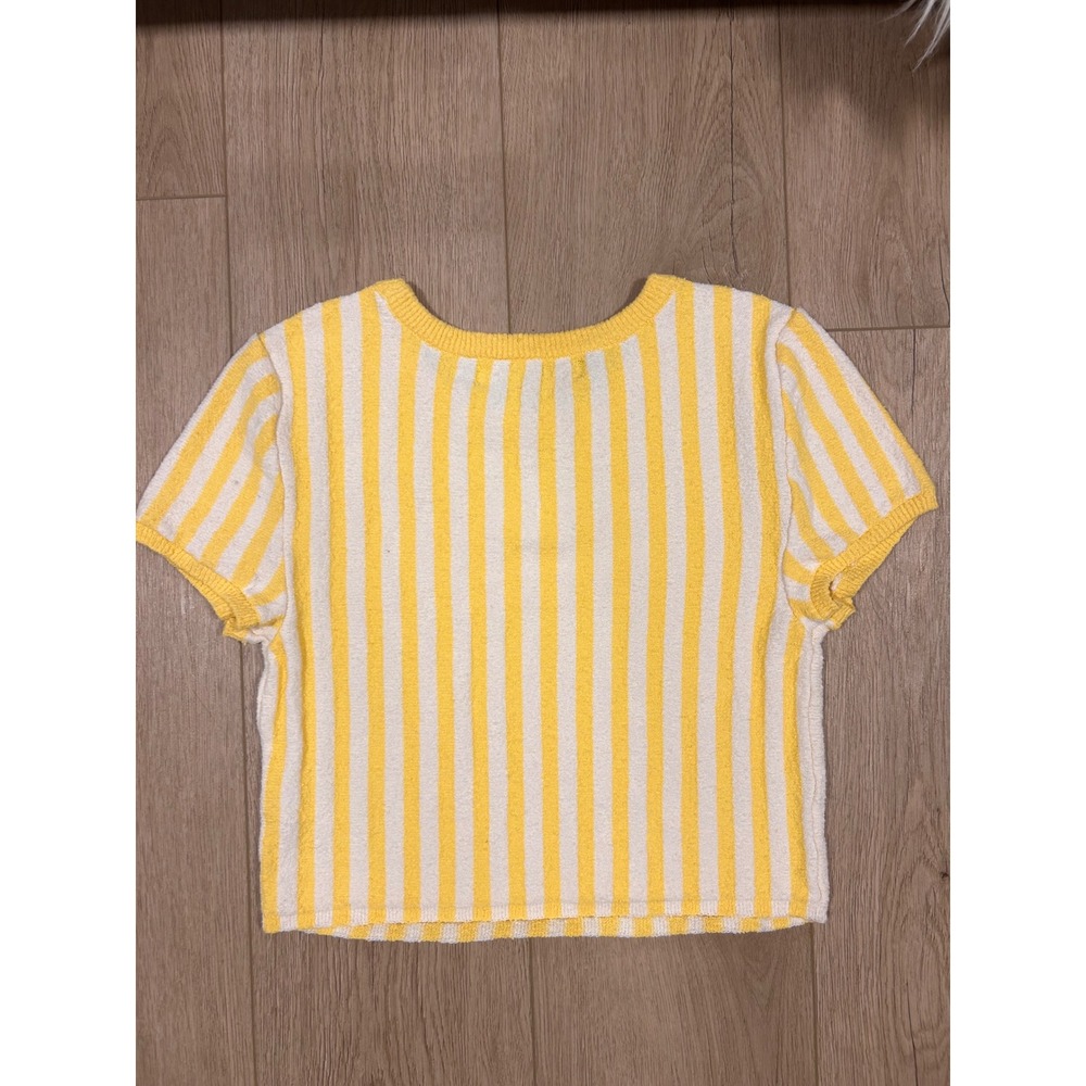 Free People Beach Womens Yellow White Striped Terry Knit Crop Top OB1585602 L - Picture 5 of 6
